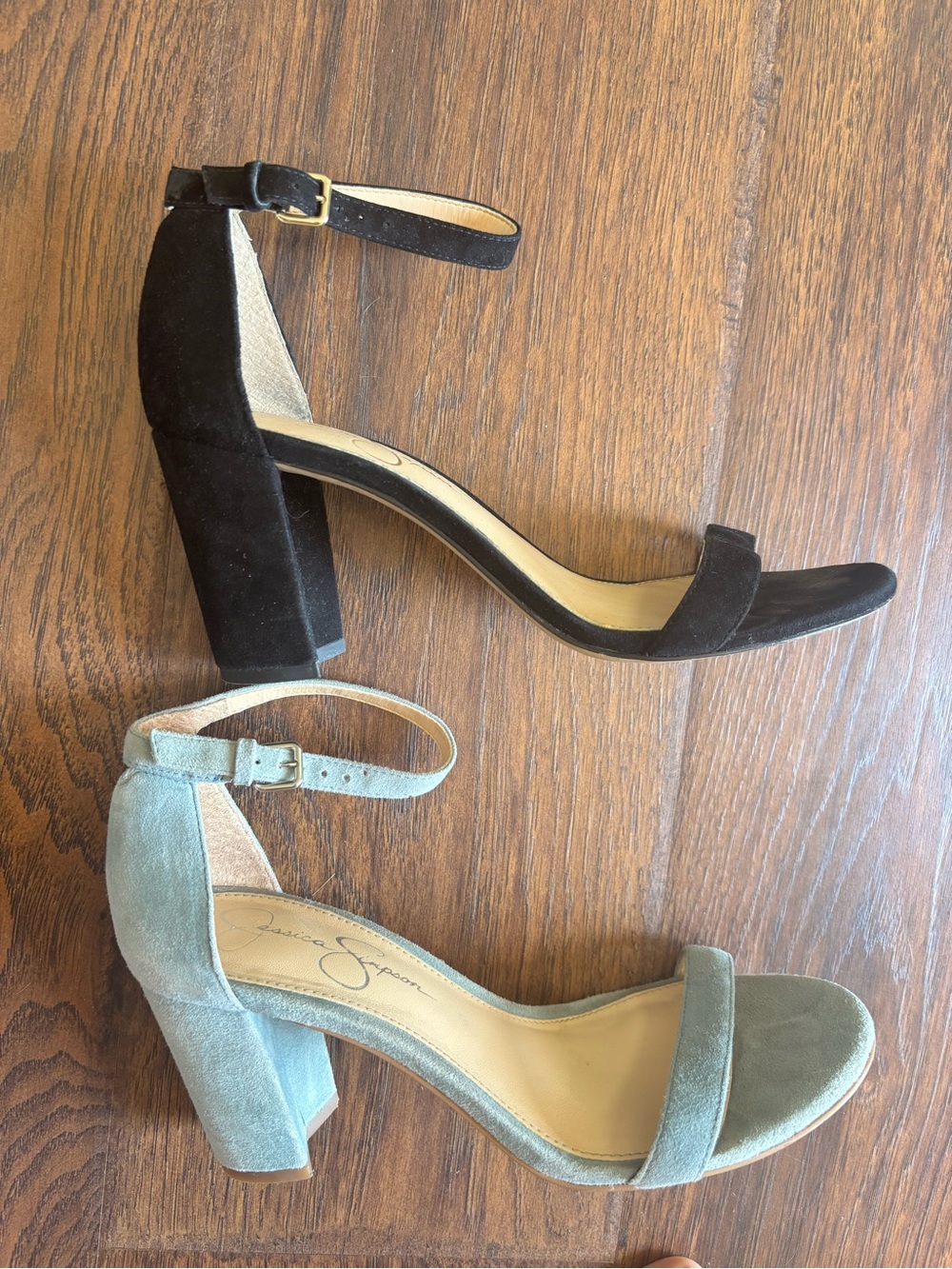 Jessica Simpson Block Heel Ankle Strap Sandals - Black & Light Blue